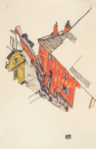 Old Gabled Houses in Krumau from Schlossberg by Egon Schiele